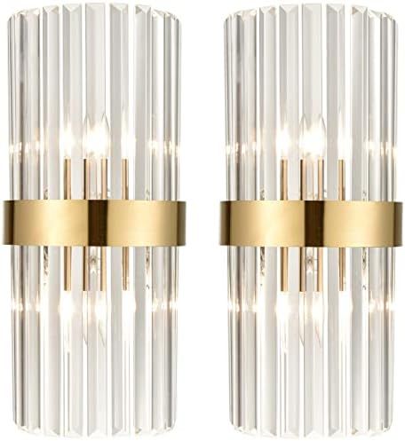 Brass Glass Wall Sconces Set of Two Titanium Gold Wall Mount Lamp Modern Crystal Sconces Wall Lig... | Amazon (US)