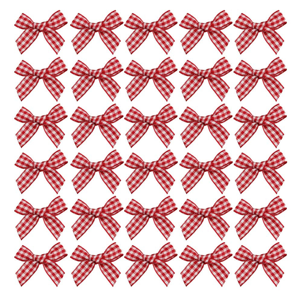 50pcs Boutique Mini Red Gingham Ribbon Bows Appliques DIY Craft for Sewing Scrapbooking Wedding a... | Amazon (US)