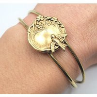 Gold Brass Bird & Flower Cuff Bracelet With Locket, Garden, Woodland, Nature, Bridal, Mother's Day, Flying Bird, Hidden Message | Etsy (US)