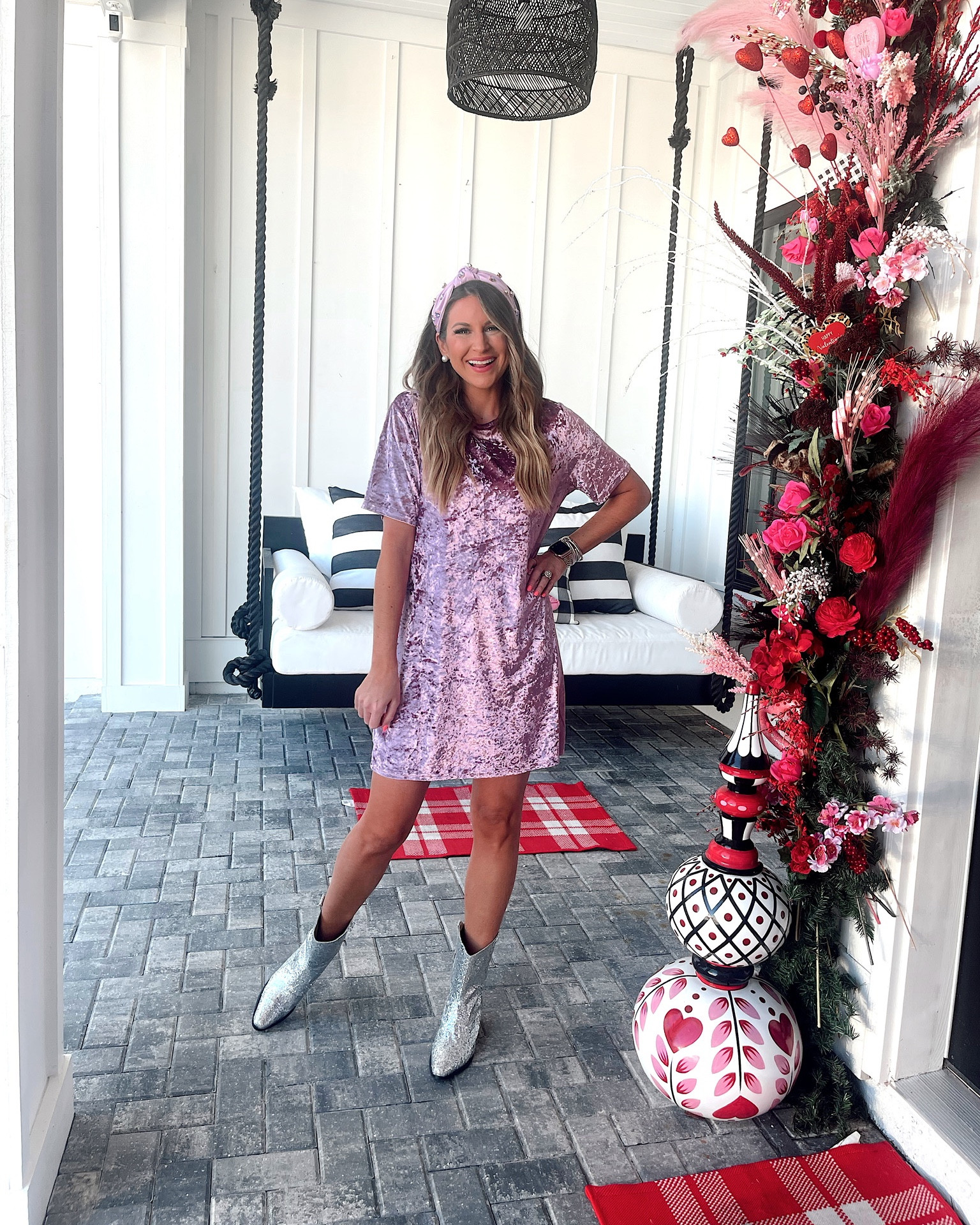 In a large purple velvet dress, sequin boots & jeweled headband for Valentines Day from Amazon - all fits TTS.

#LTKSeasonal #LTKunder50 #LTKstyletip