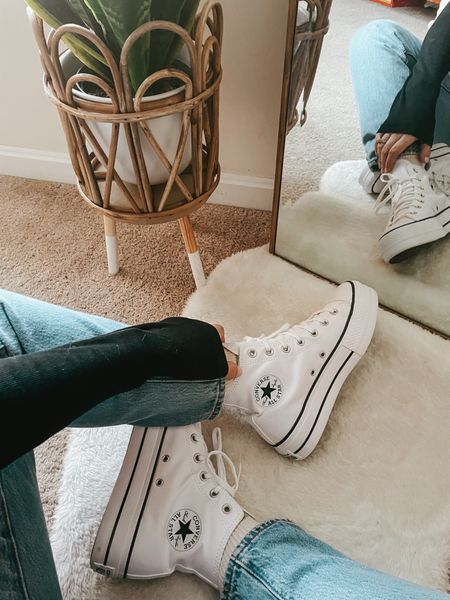 High-top converse in white 

Casual sneakers 
Casual shoes 
Spring shoes 
Spring outfit 
Vacation outfit 

#LTKFind #LTKFestival #LTKU