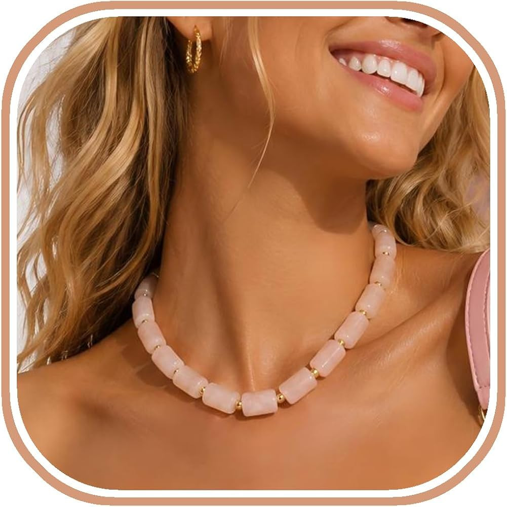 ALEXTINA Colorful Beaded Necklace for Women, Resin Acrylic Chunky Statement Necklace, Adjustable ... | Amazon (US)