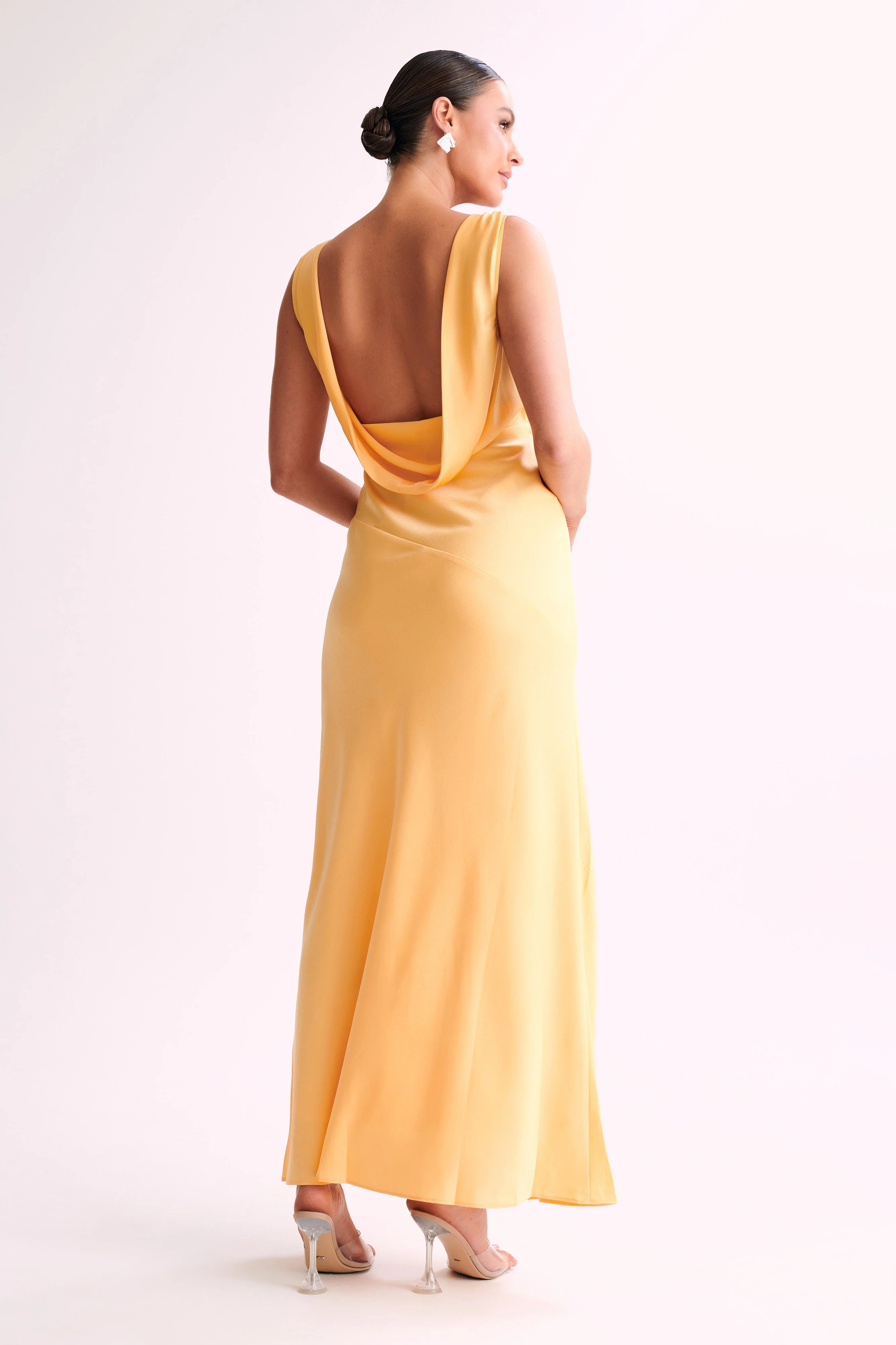 Nadia Maxi Satin Dress With Back Cowl - Lemon | MESHKI US