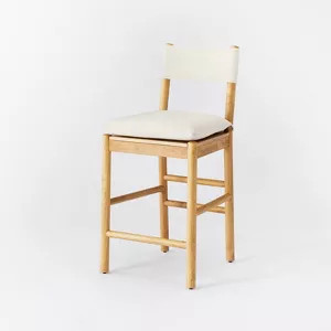 Emery Wood Counter Height Barstool with Upholstered Seat and Sling Back Natural - Threshold™... | Target