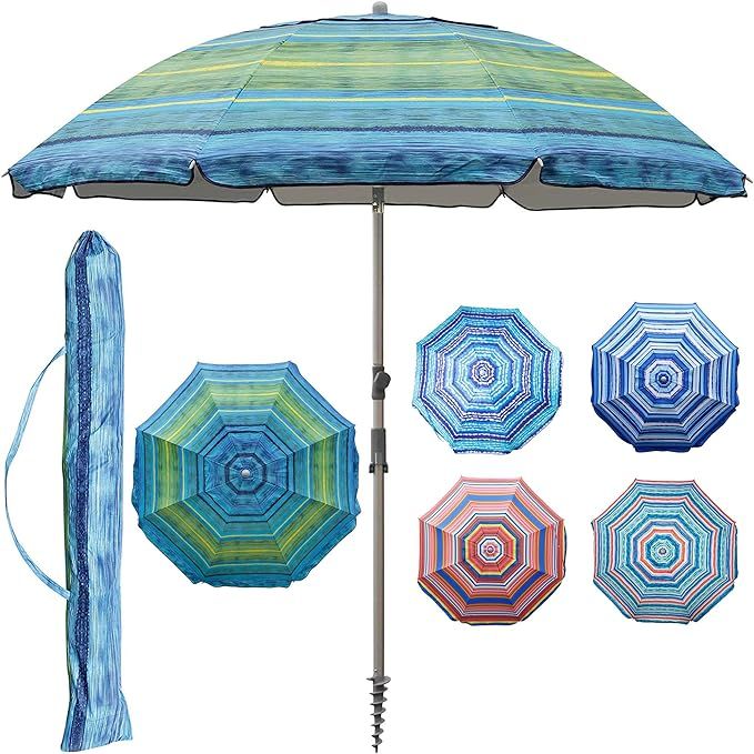 Blissun 7.2' Portable Beach Umbrella with Sand Anchor, Tilt Pole, Carry Bag, Air Vent (Green) | Amazon (US)