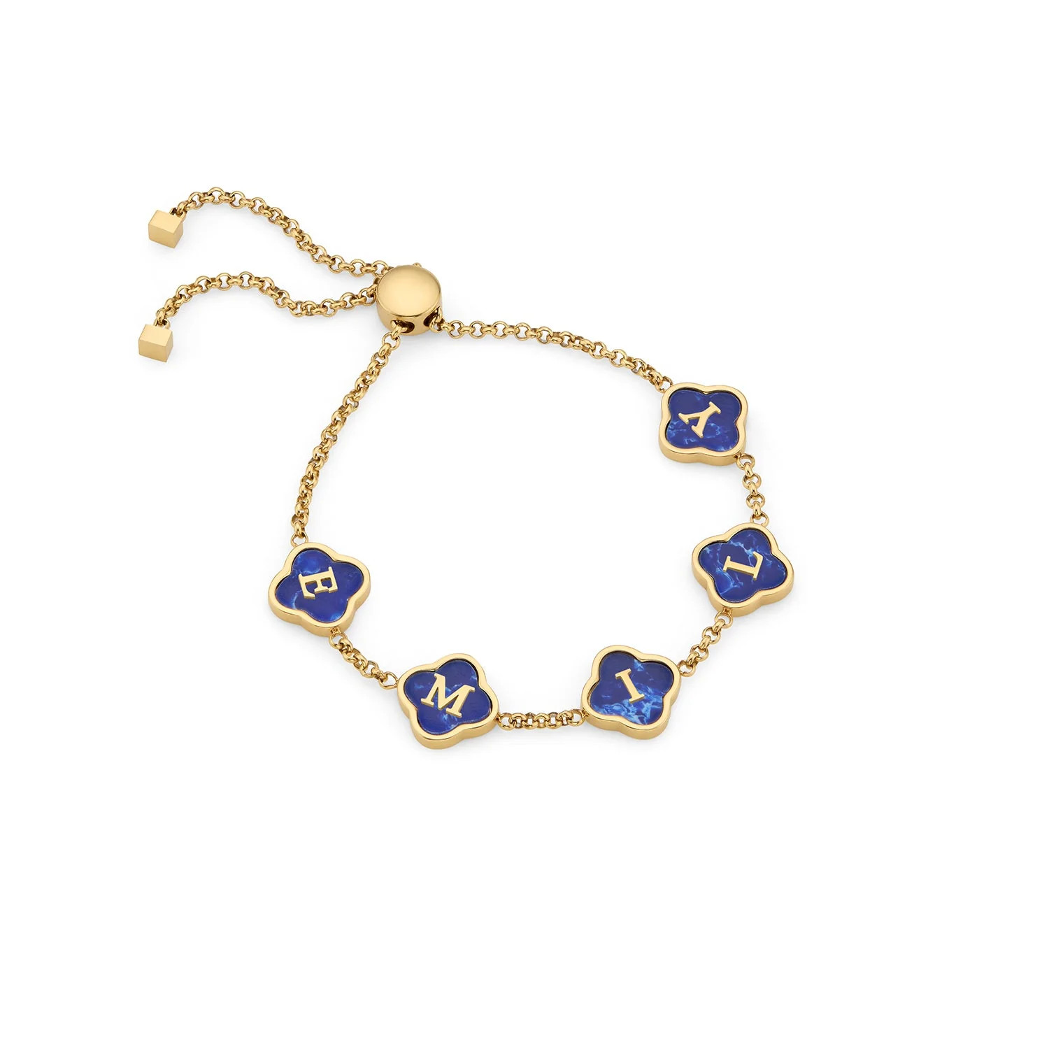 Blue Lace Agate Clover Custom Name Bracelet (Gold) | Abbott Lyon