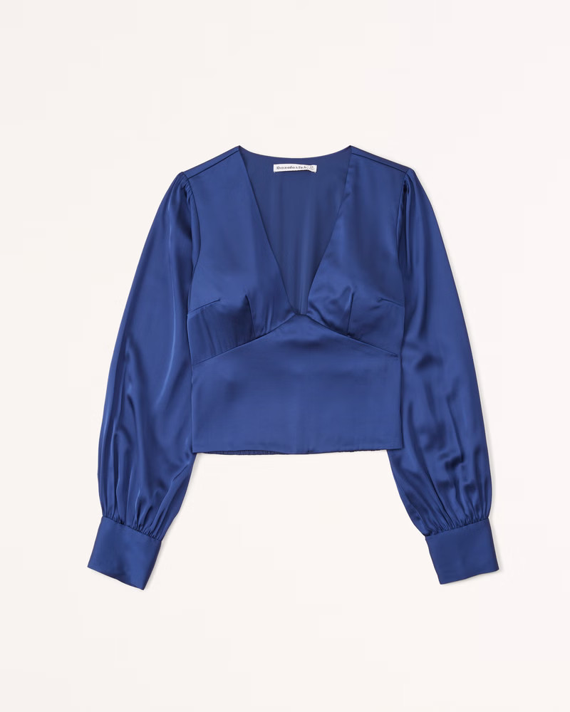 Women's Long-Sleeve Satin Puff Sleeve Top | Women's Tops | Abercrombie.com | Abercrombie & Fitch (US)