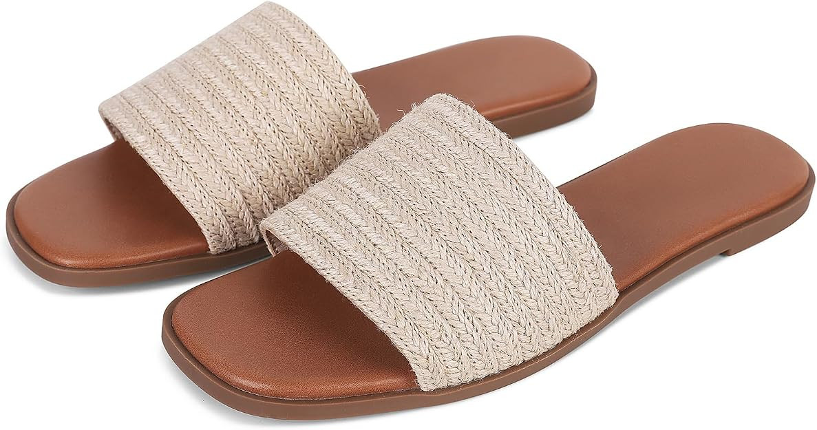 Tscoyuki Slides Sandals for Women Basic Slip On Flat Sandals Open Toe Comfort Beach Sandals Slipp... | Amazon (US)