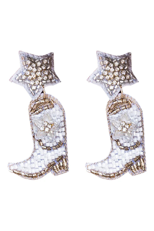 Give You The Boot White Cowboy Boot Beaded Earrings | Pink Lily