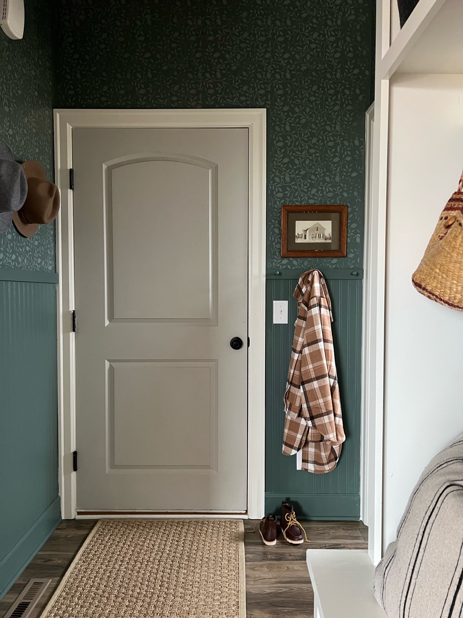 Bead board wallpaper, paint and a stencil! Easy DIY project to add some character in your space! 

#LTKhome #LTKfamily #LTKsalealert