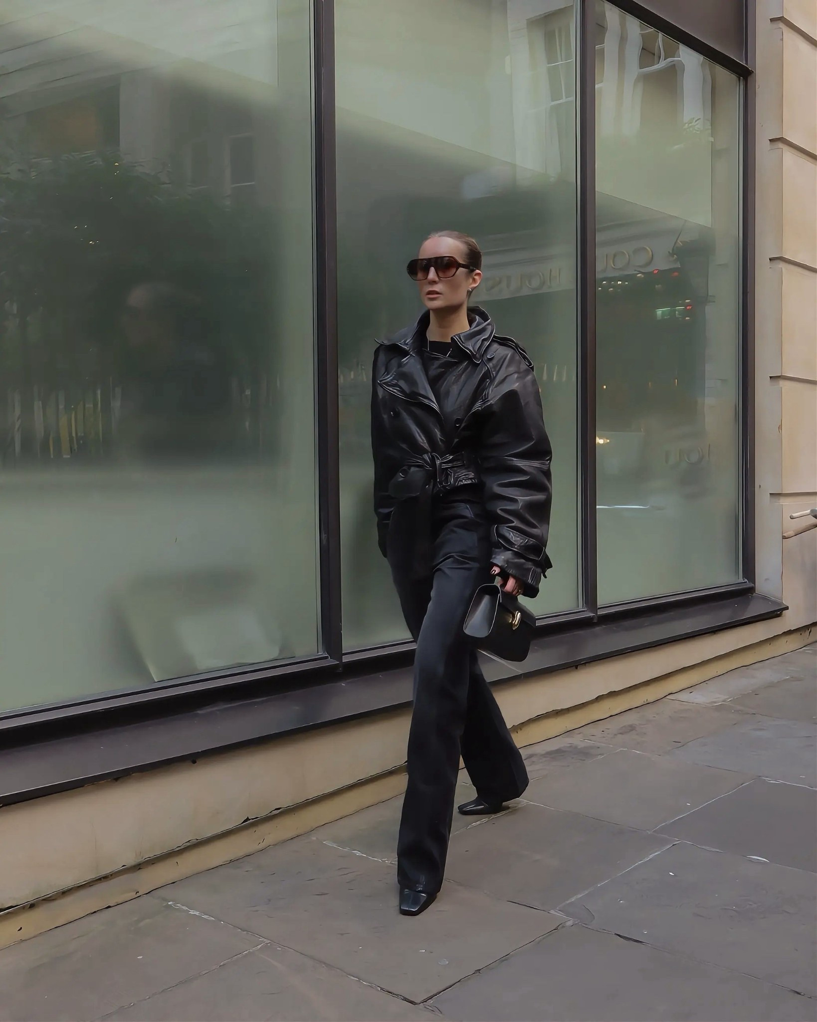 Leather jacket, belted jacket, winter jacket, straight leg jeans, black jeans, square toe boots, black leather boots, H&M studio, savette, black handbag, evening bag, ankle boots 

#LTKfestive #LTKCyberWeek #LTKwinter