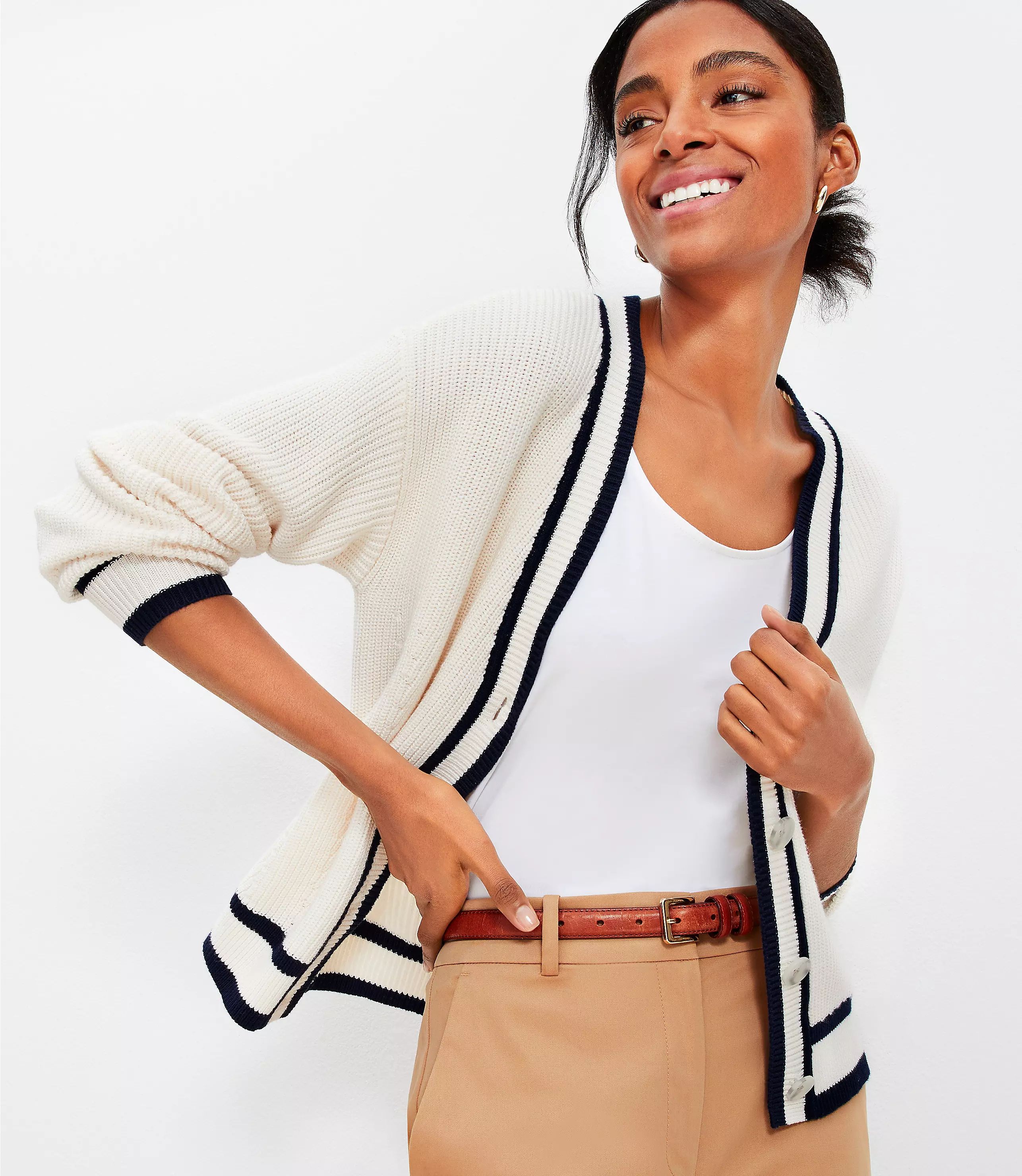 Tipped V-Neck Cardigan | LOFT