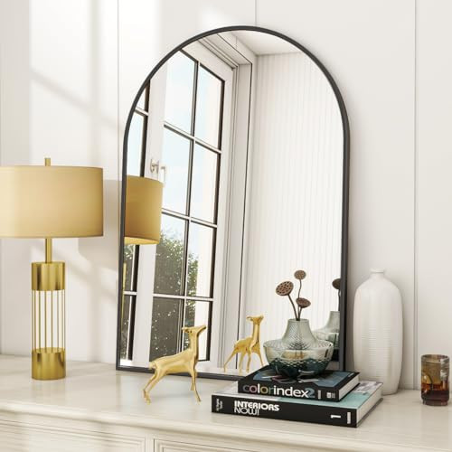 VooBang Arched Wall Mirror, 24 x 36 inch Arch Bathroom Mirror, Wall Mounted Vanity Mirror with Arch Metal Frame, Modern Bathroom Vanity Mirror for Bedroom, Living Room, Hanging or Leaning, Black | Amazon (US)
