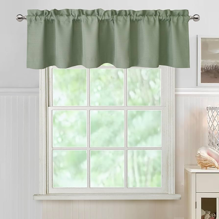 Chyhomenyc Sage Green Valance for Windows, Faux Linen Slub Textured Semi Sheer Small Window Valan... | Amazon (US)