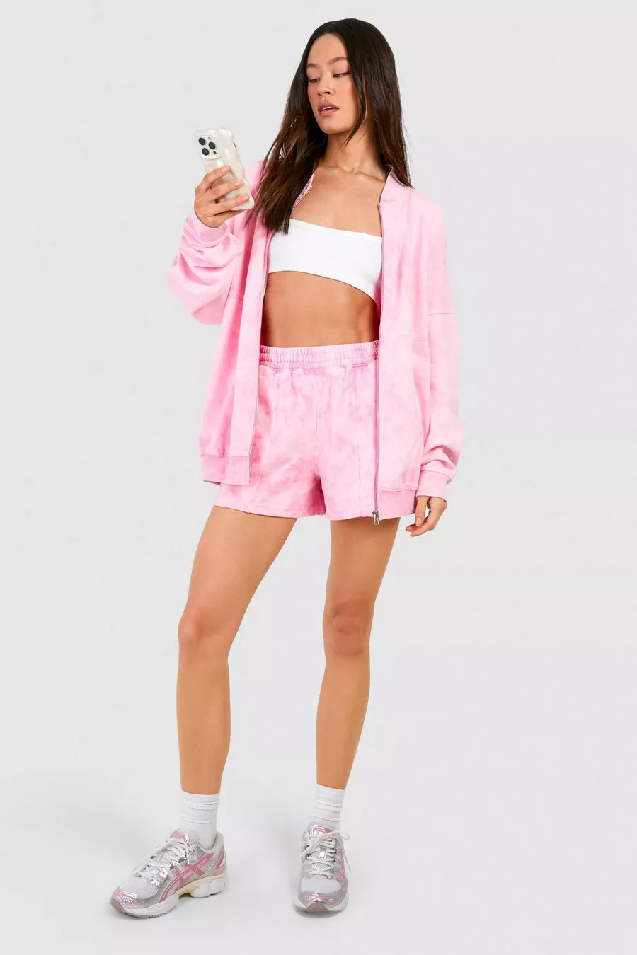 Tall Acid Wash Gebleekt Trainingspak Met Bomberjack En Shorts | Boohoo.com (NL)