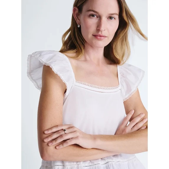 Scoop Women’s Flowy Lace Cotton Top, Sizes XS-XXL | Walmart (US)