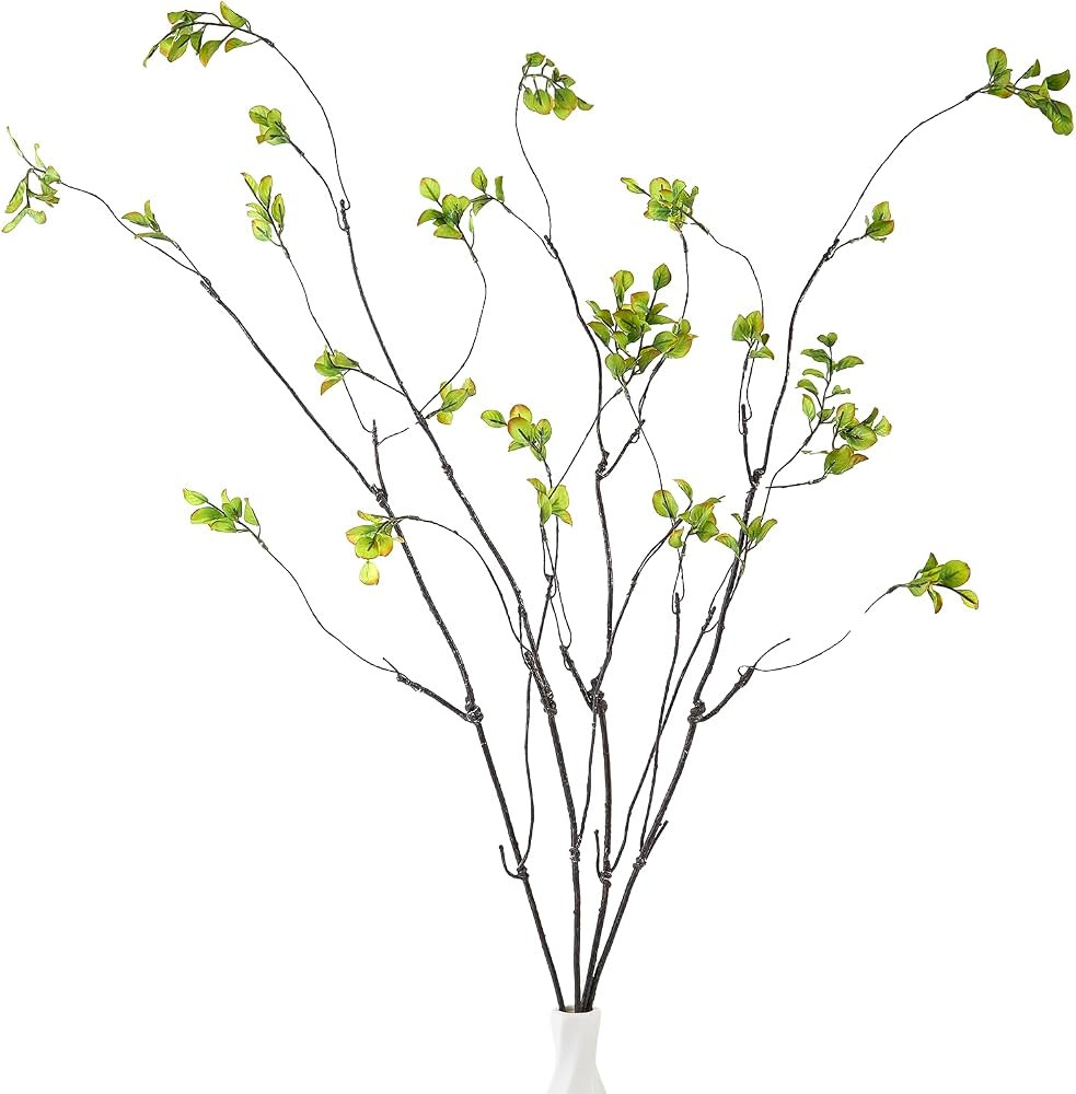 38'' 4Pcs Artificial Ficus Branches Fake Greenery Stems Faux Ficus Twig Plants Green Fake Leaf Sp... | Amazon (US)