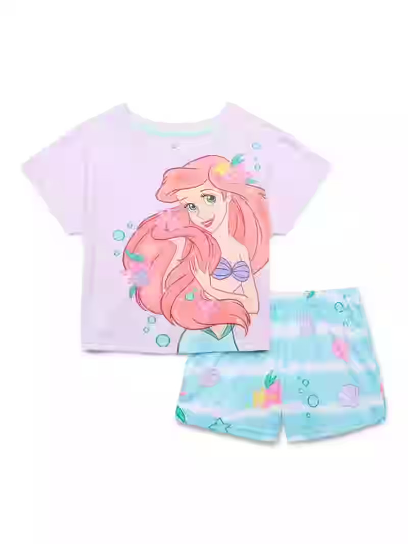 Little Mermaid Ariel Girls Graphic Tee and Tie Dye Shorts Sleep Set, Sizes 4-12 | Walmart (US)