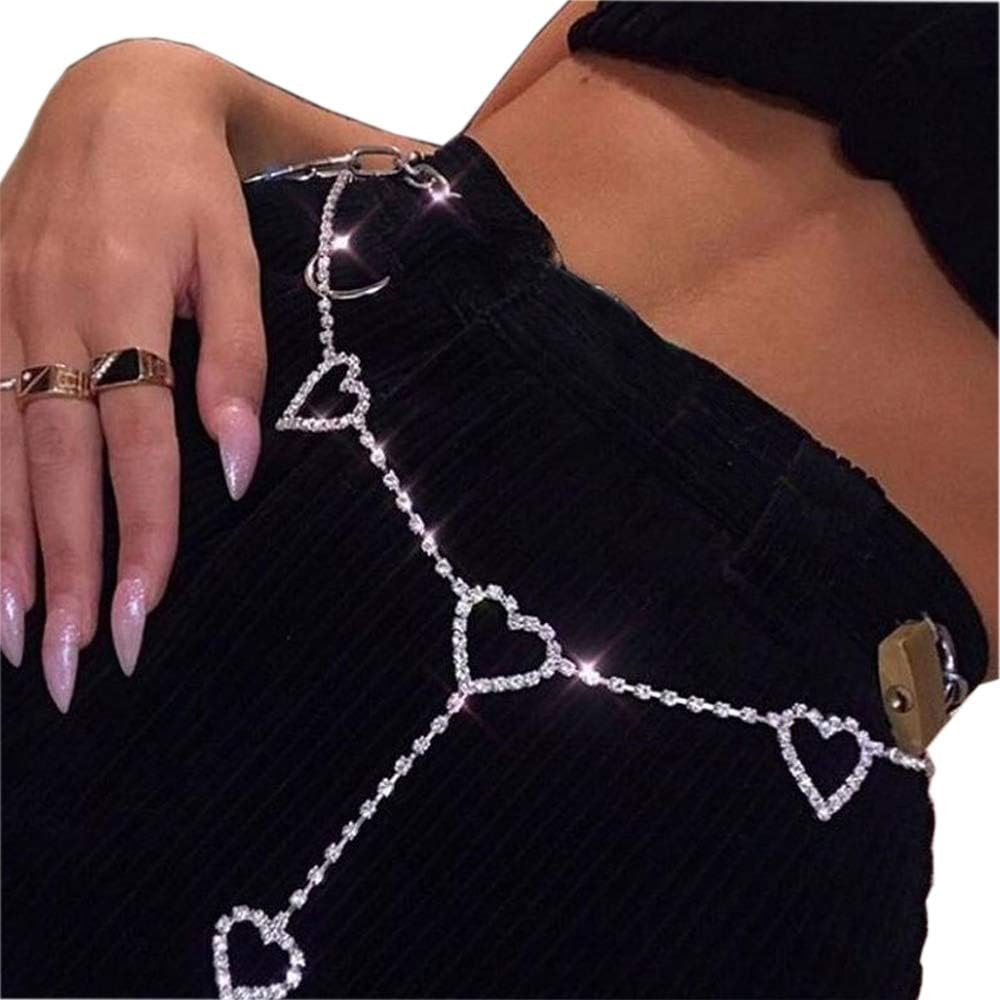 Rhinestone Body Chains Belt Crystal Waist Chains Heart Pendant Summer Beach Body Jewelry Festival... | Amazon (US)