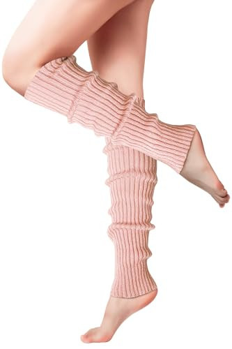 Clothirily Leg Warmers - Fashion Knit Neon Leg Warmers for Women 80s Sports Party Yoga Accessories, Pink | Amazon (US)