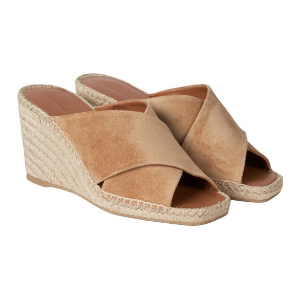 Vince Sandals Womens Size 8 Tan Gaelan Suede Wedge Espadrille Slide Heel Beach | Poshmark