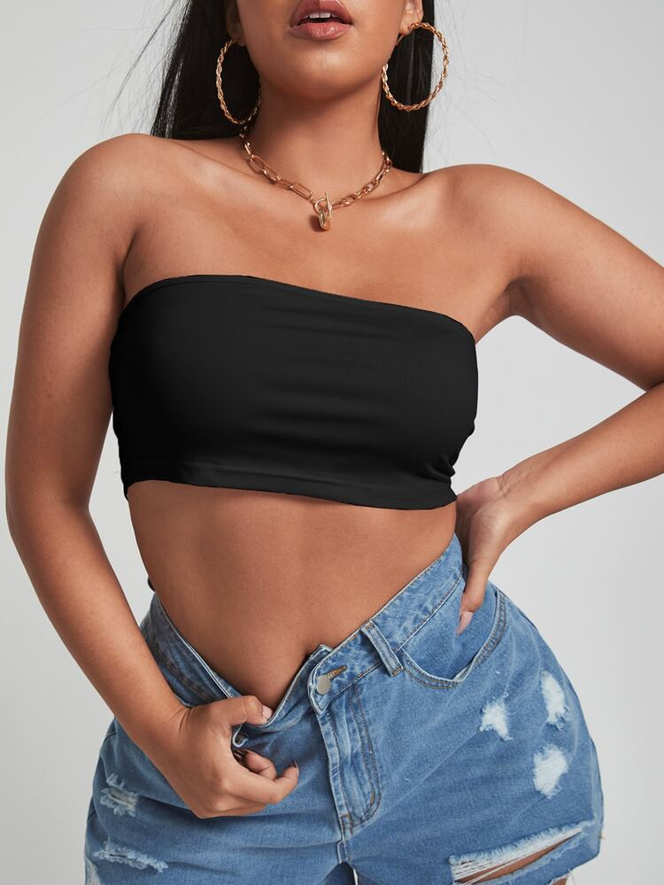 Plus Solid Crop Tube Top | SHEIN
