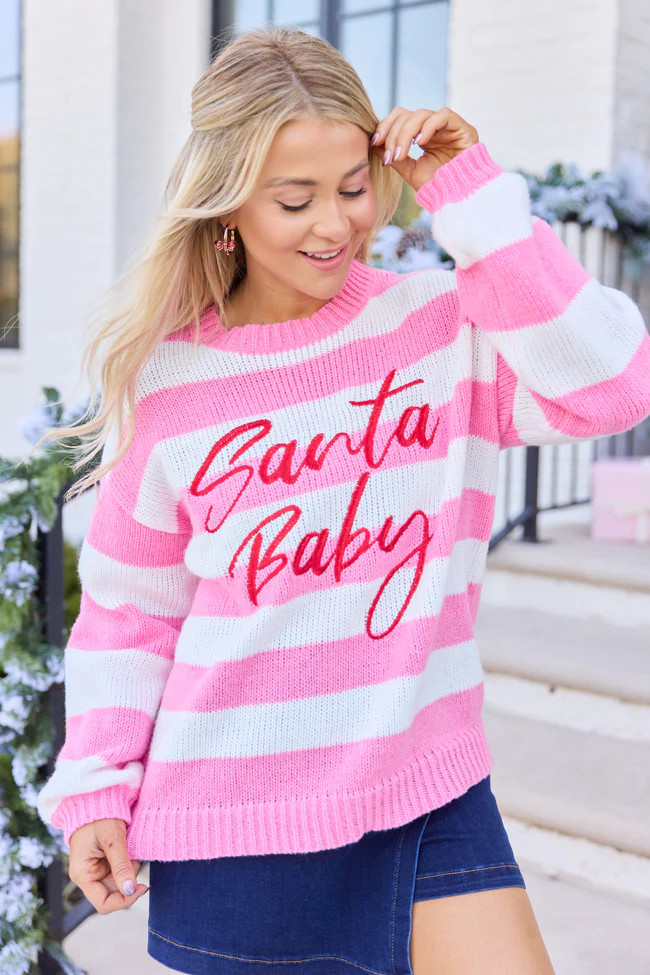 Santa Baby Striped Crewneck Sweater | Pink Lily