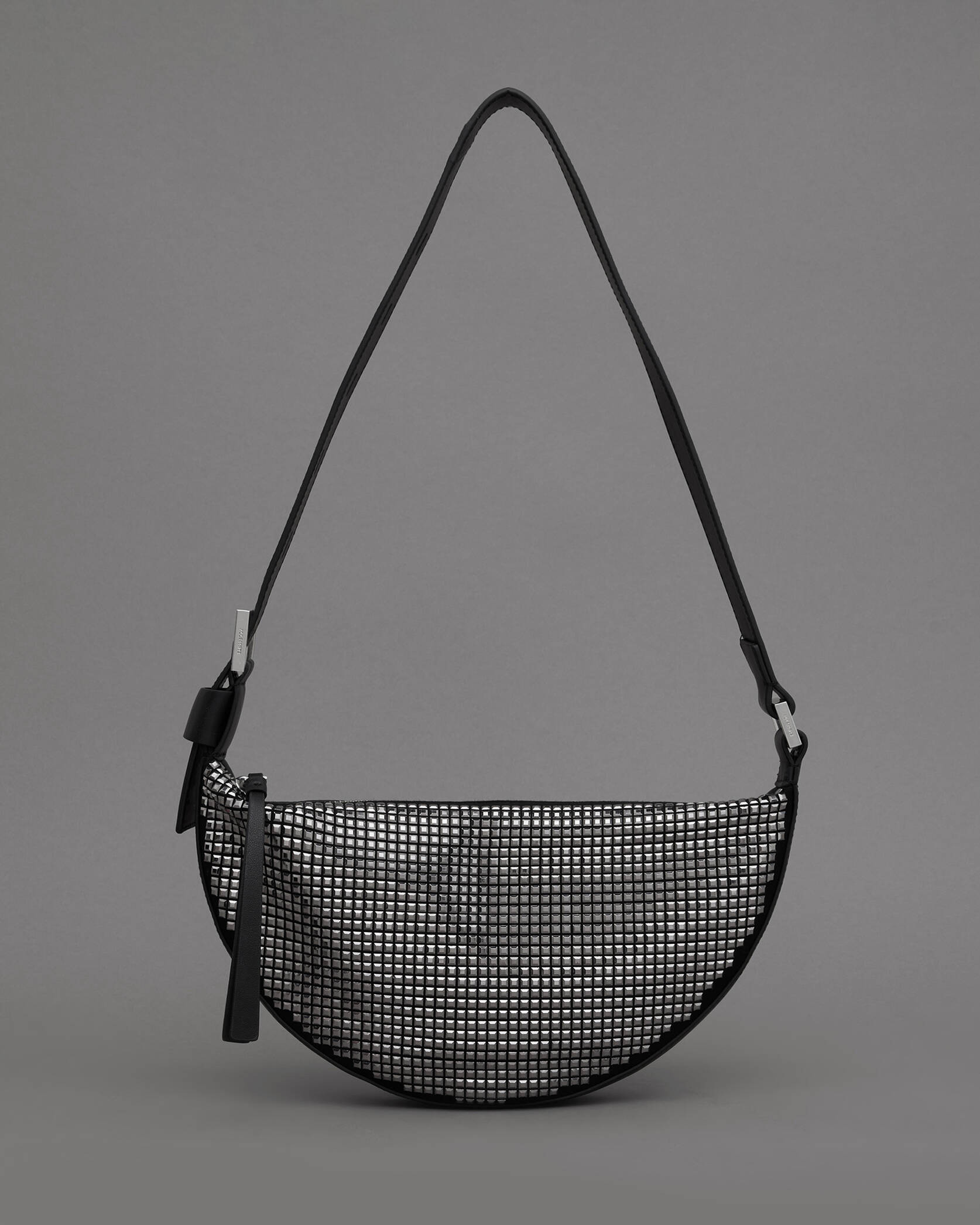 Half Moon Pin Studded Adjustable Bag Black | ALLSAINTS US | AllSaints US