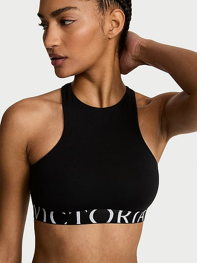 The T-shirt Cotton Exploded Logo Unlined High-Neck Bralette, Black, XS - Women's Bralettes - Victoria's Secret | Victoria's Secret (US / CA )