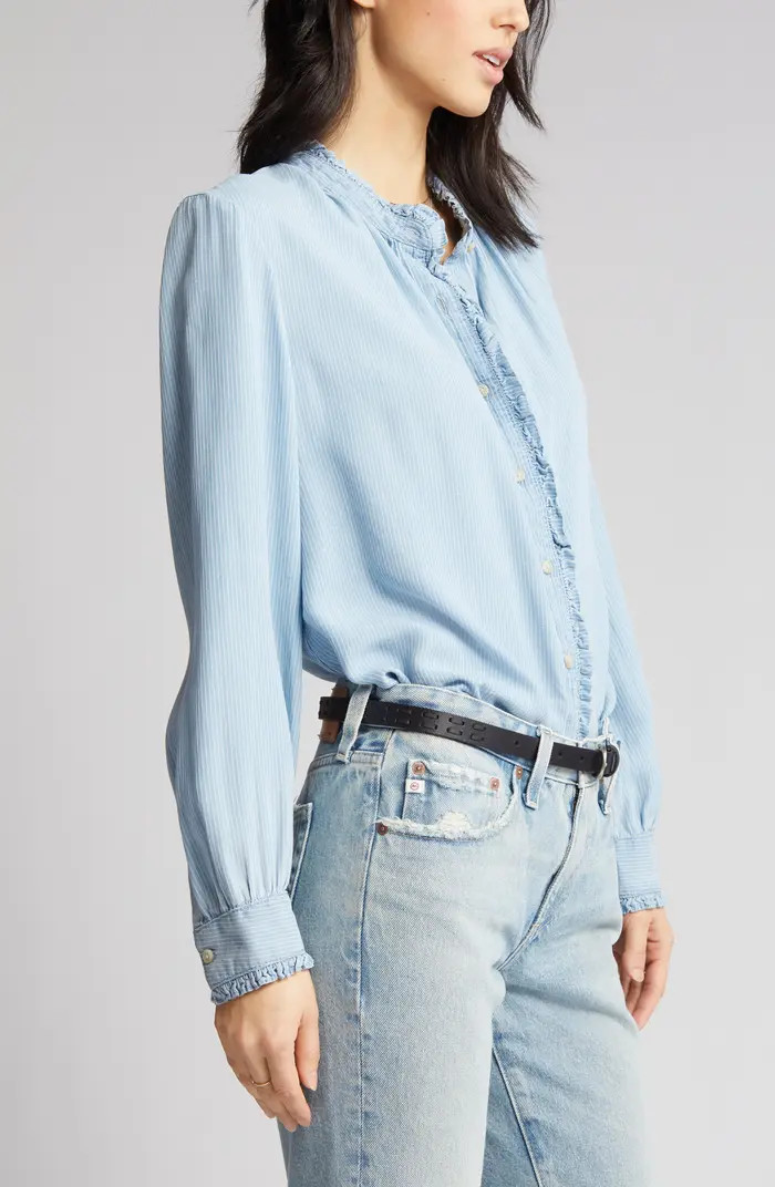 Stripe Ruffle Button-Up Shirt | Nordstrom