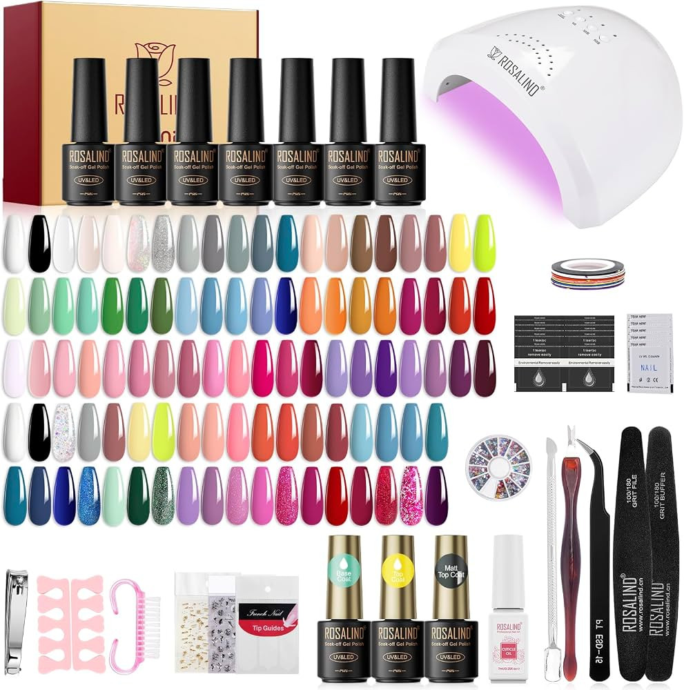 ROSALIND 38PCS Gel Polish Set with 54PCS Gel Nail Polish Kit with U V Light 48W Nail Lamp | Amazon (US)