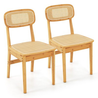 Tangkula Rattan Dining Chairs Set of 2 Kitchen Dining Chairs with Simulated Rattan Backrest & Wood Frame | Target
