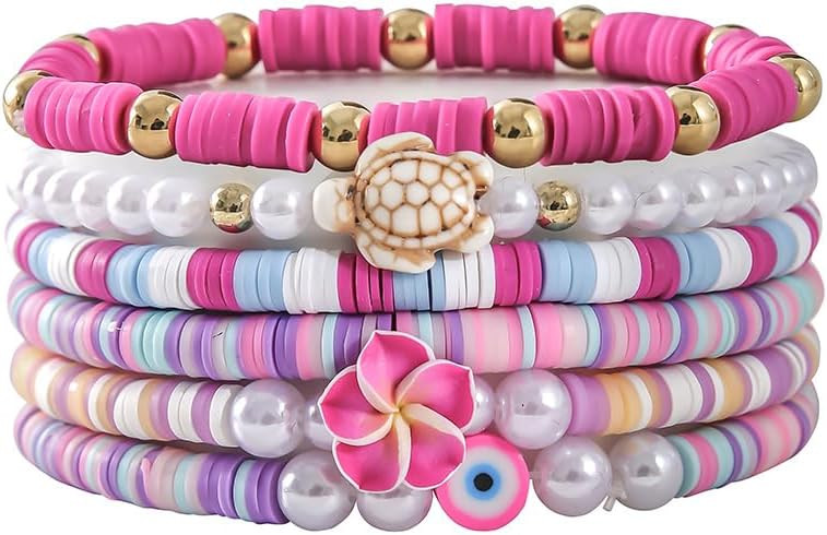 Bohemia Hawaiian Plumeria Rubra Tropical Flower Stackable Bracelets Set Colorful Polymer Clay Bea... | Amazon (US)