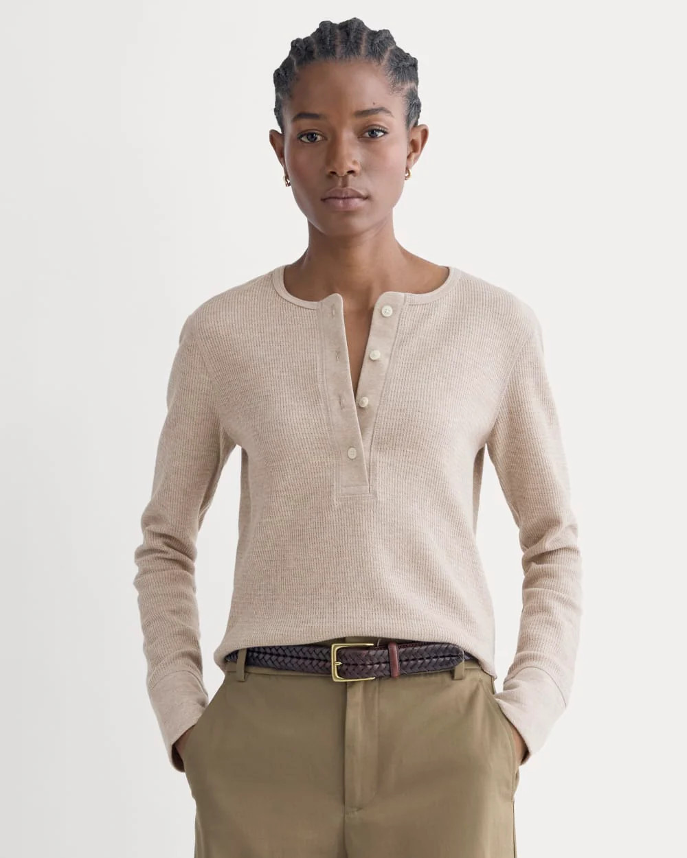 Boxy Henley in Cozy Waffle by Everlane in Heathered Oatmeal, Size S | Everlane