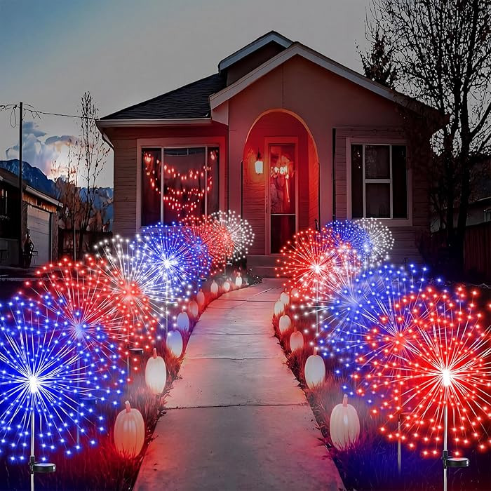 12 Pcs 4th of July Solar Firework Stake Lights 180 LED 8 Modes Solar Waterproof LED Sparkler Ligh... | Amazon (US)