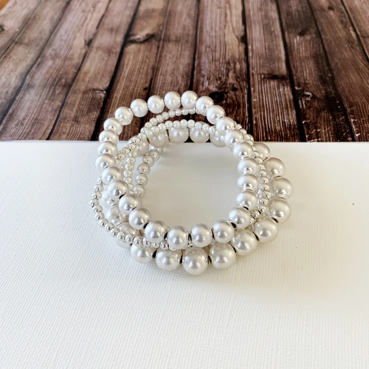 Boutique Bracelet Collection :: Nora Matte Silver Stacked Ball Bracelets | Baubles & Bits