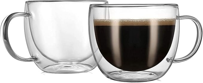 CnGlass Cappuccino Glass Mugs 8.1oz,Clear Coffee Mug Set of 2 Espresso Mug Cups,Double Wall Insul... | Amazon (US)
