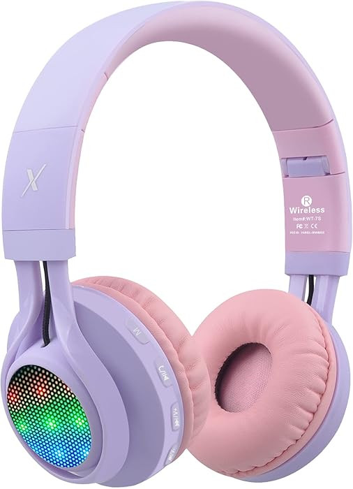 Riwbox WT-7S Kids Bluetooth Headphones Light Up, Foldable Stero Wireless Headset,with Microphone ... | Amazon (US)