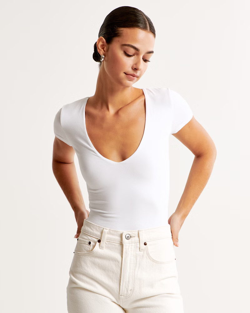 Short-Sleeve Cotton Seamless Fabric V-Neck Bodysuit | Abercrombie & Fitch (US)