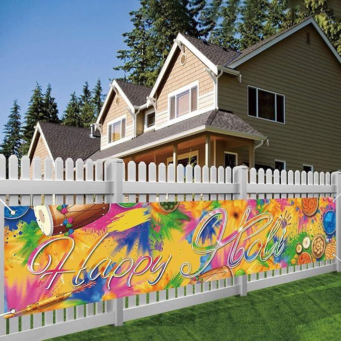 Happy Holi Banner for Fence Holi Color Powder Decor Indian Holi Festival Decorations and Supplies... | Amazon (US)