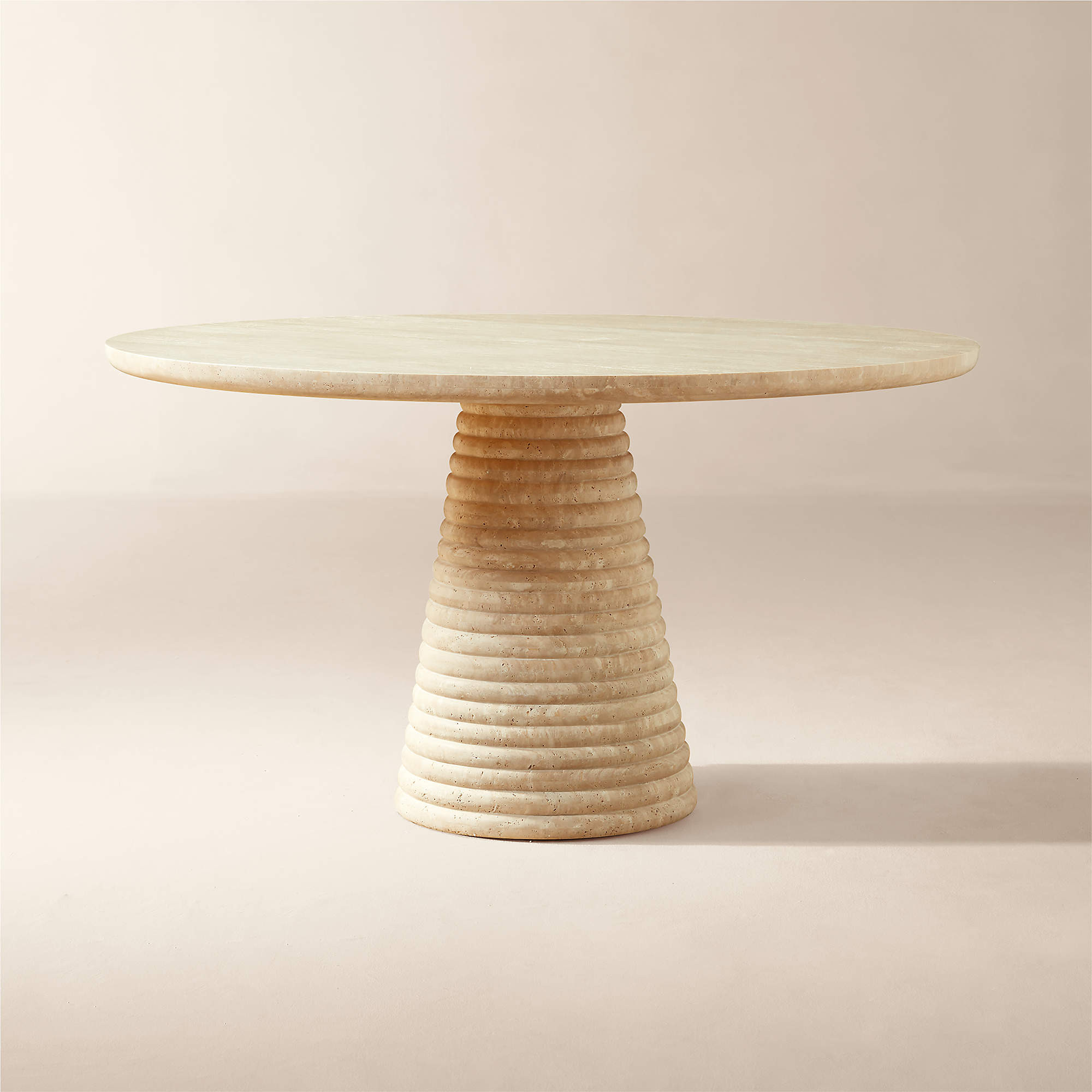 Taza 54" Round Travertine Dining Table + Reviews | CB2 | CB2