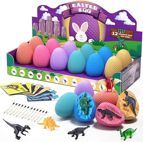 Dino Eggs Dig Kit Activity - 12 Colorful Easter Basket Stuffers with 12 Unique Dinosaurs - Dinosa... | Amazon (US)