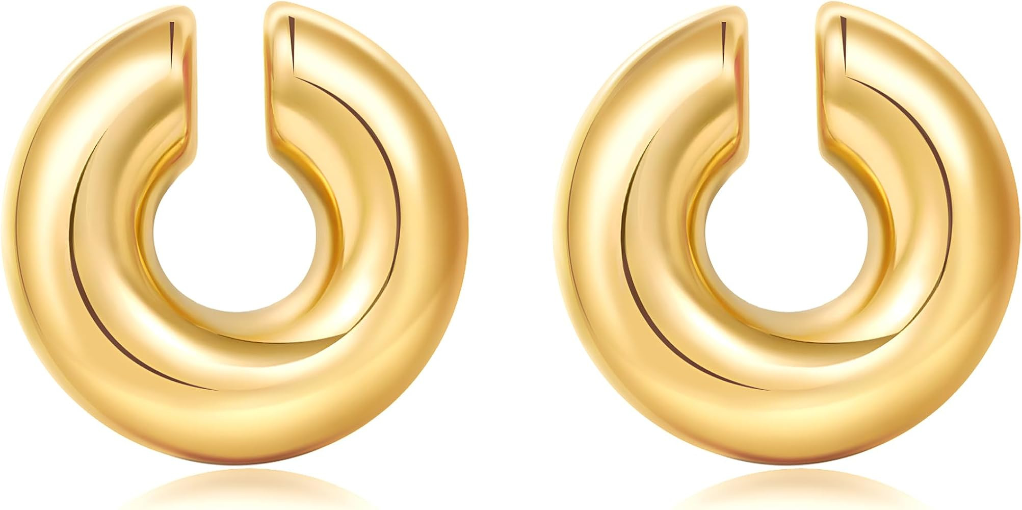 Chunky Ear Cuff Earrings for Women Non Piercing Ear Clip Earrings 14K Gold Ear Cuff and Silver Ea... | Amazon (US)