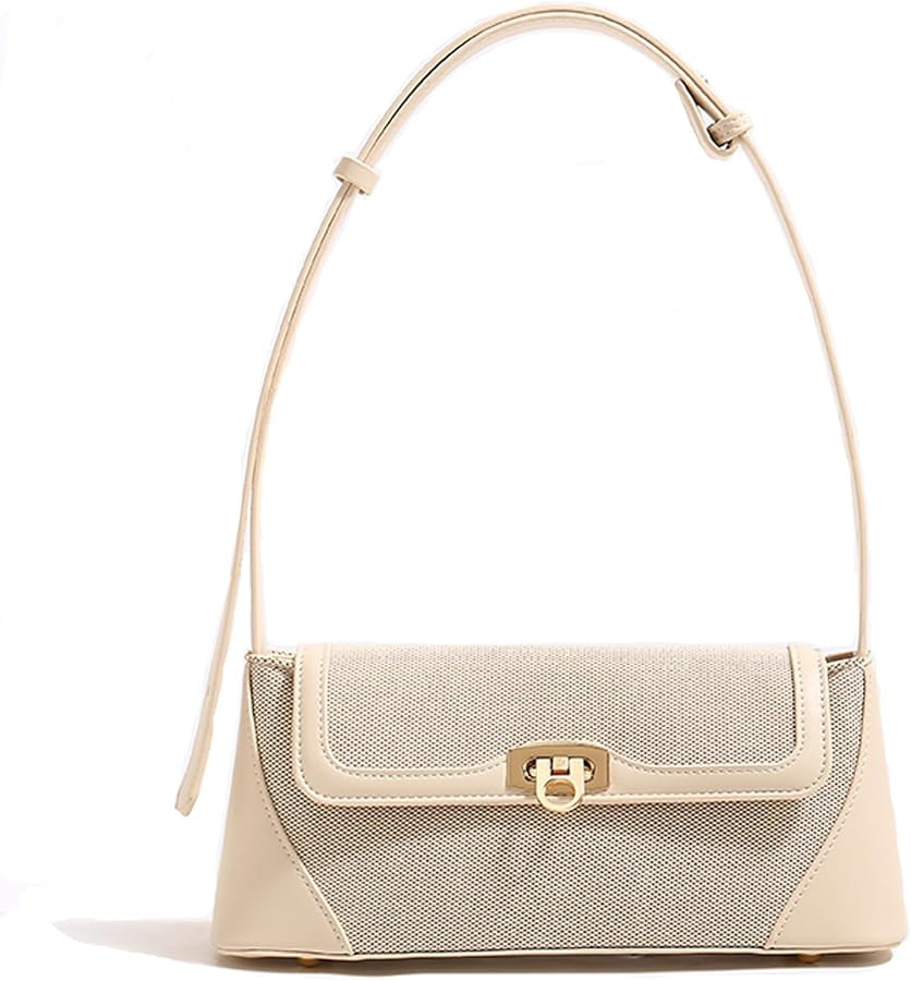 Clutch Shoulder Bag Small for Women PU Leather Canvas Mini Tote Handbag Purse with Buckle Closure | Amazon (US)