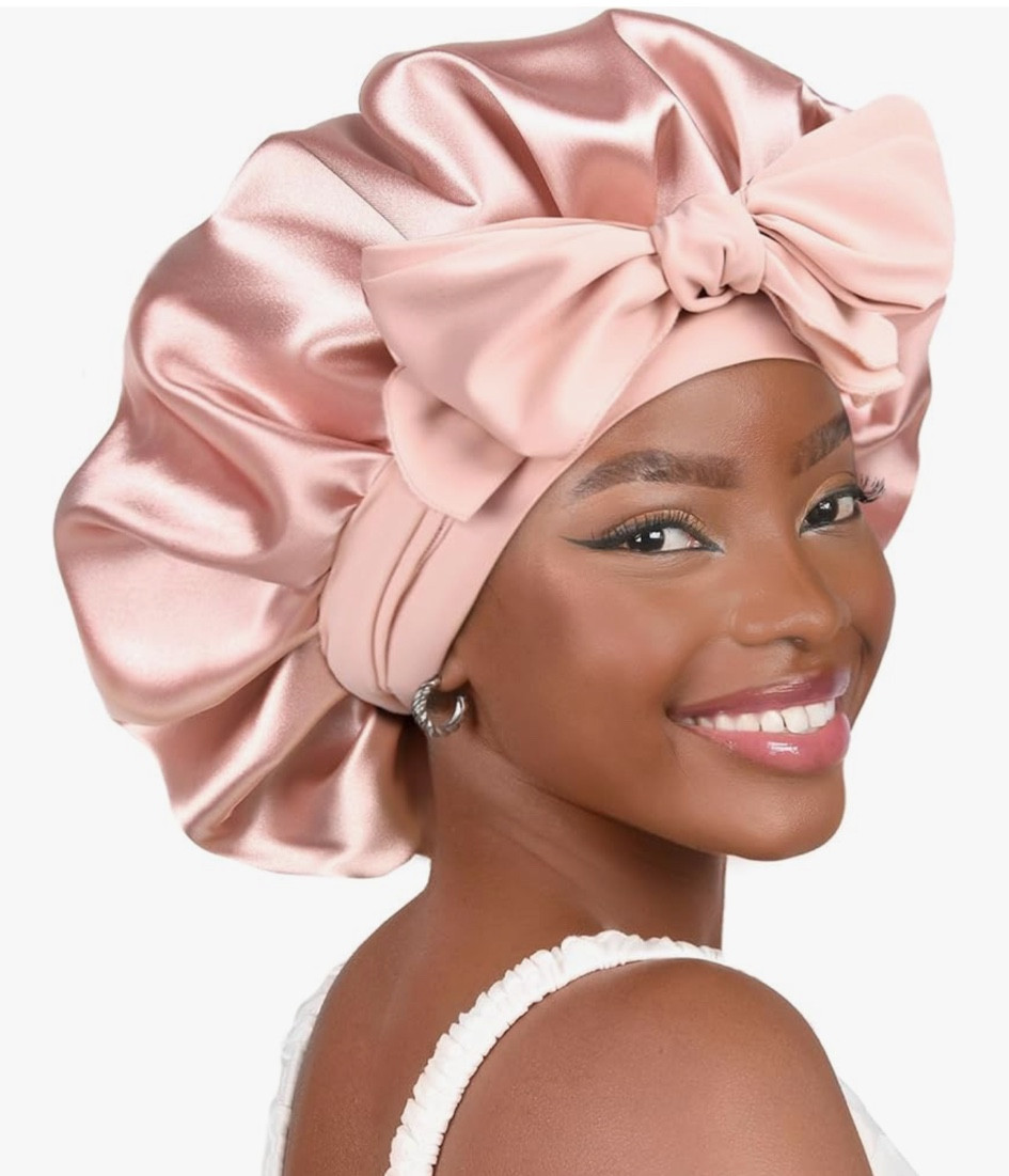 Silk hair bonnet for sleeping to prevent frizz 
