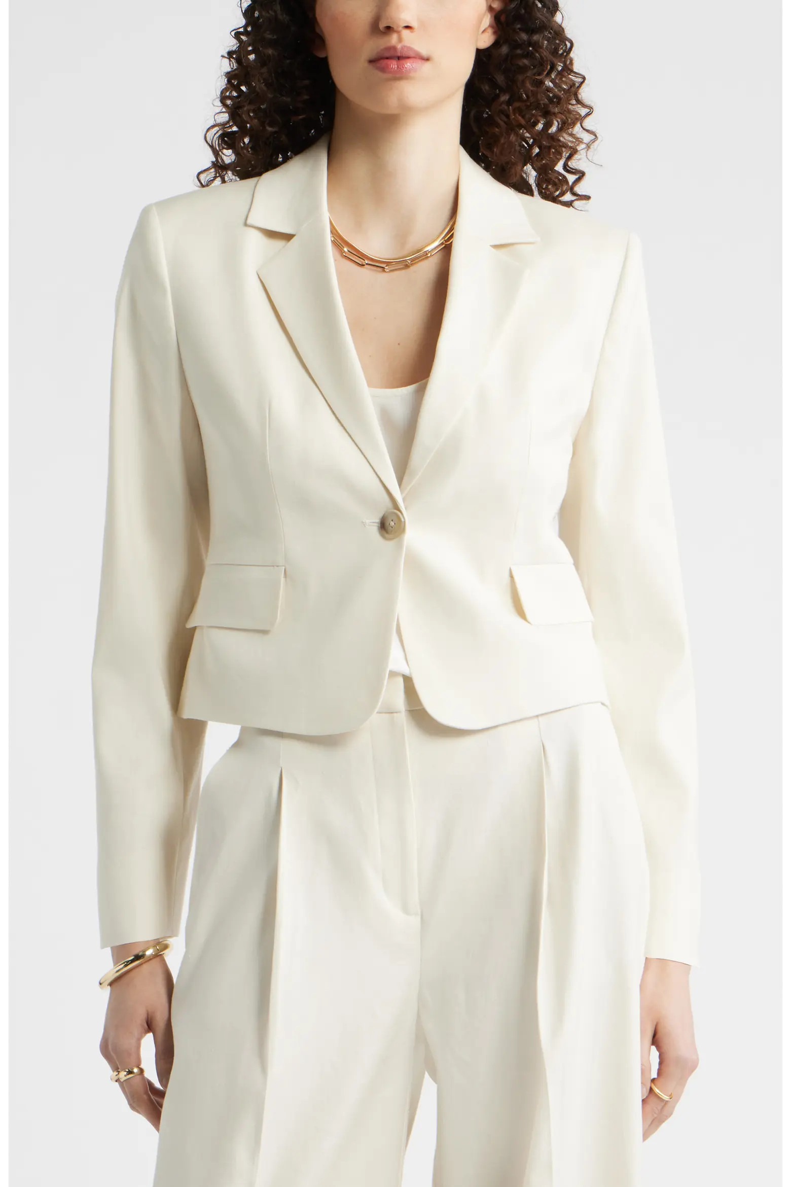 Crop One-Button Linen Blend Blazer (Women) | Nordstrom | Nordstrom