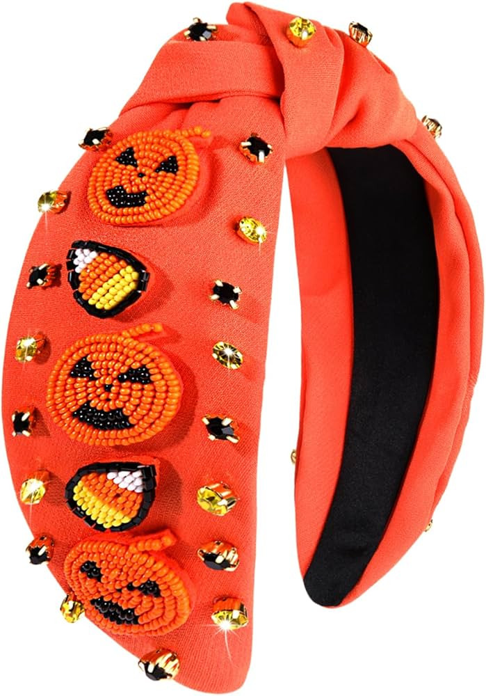 PHALIN Halloween Headband for Women Halloween Accessories Rhinestone Beaded Candy Corn Pumpkin Kn... | Amazon (US)