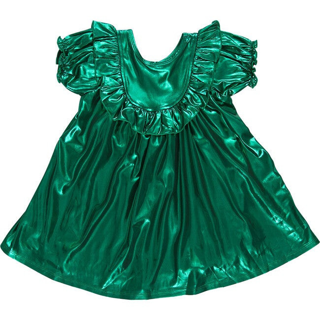 Girls Lame Brayden Ruffle Dress, Tinsel Green | Maisonette