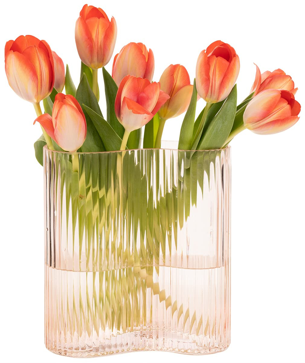 Glass Vase for Centerpieces,Modern Large Vase for Flowers,Footprint Shape Striped Bottle for Home... | Amazon (US)