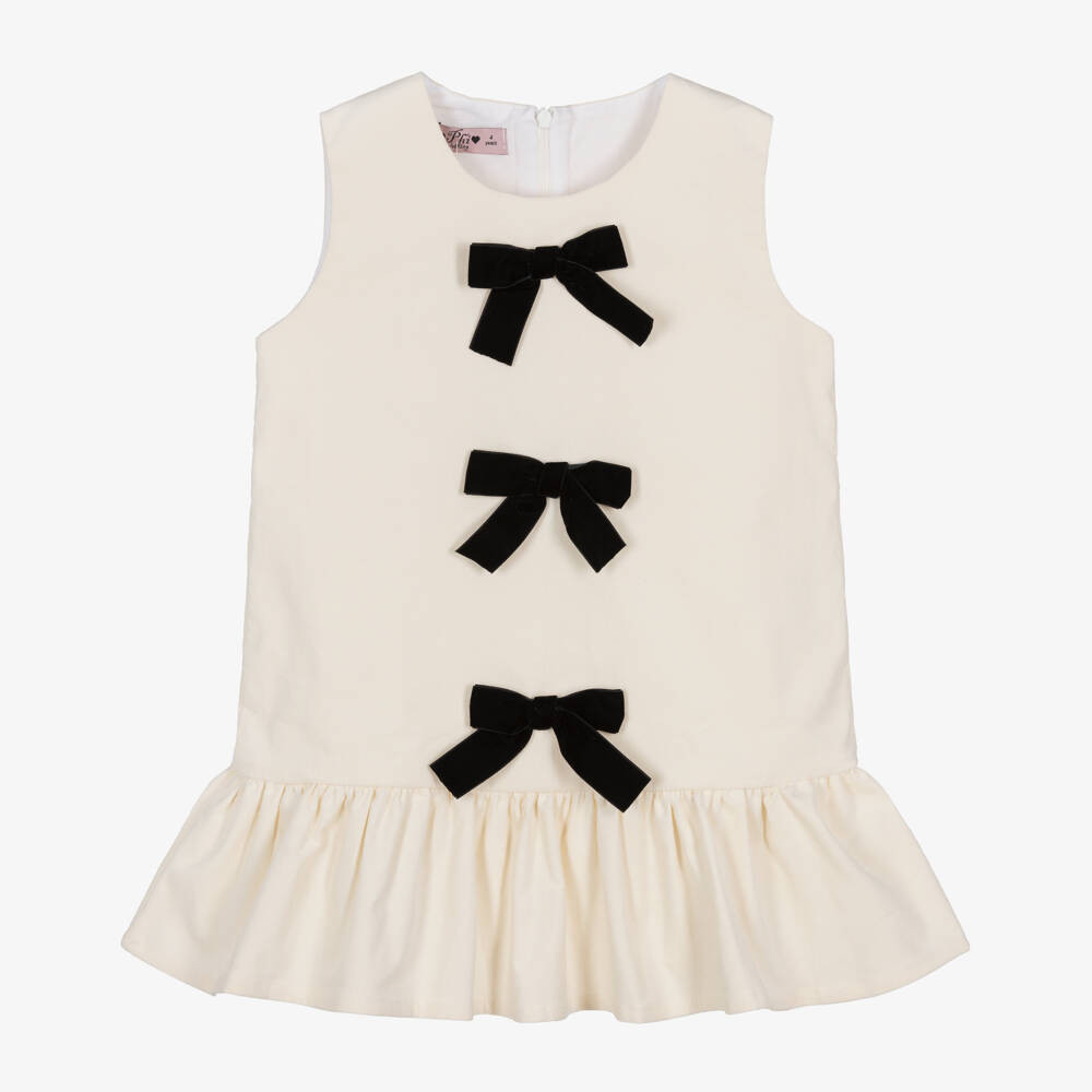 Girls Ivory Velvet Bow Dress | Childrensalon
